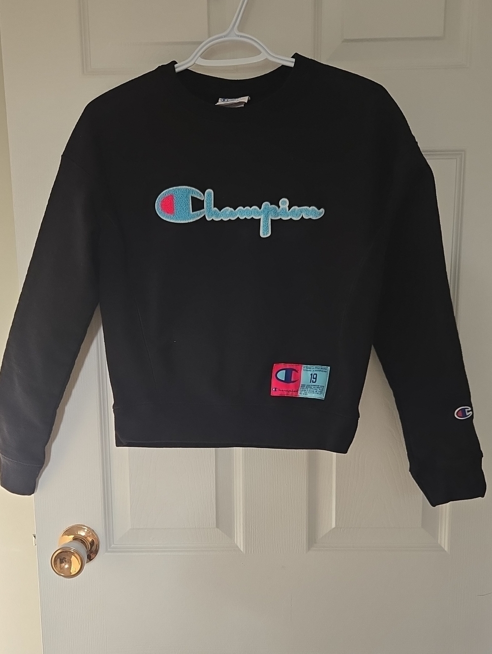 Champion Black Crewneck Sweatshirt with Raised Logo